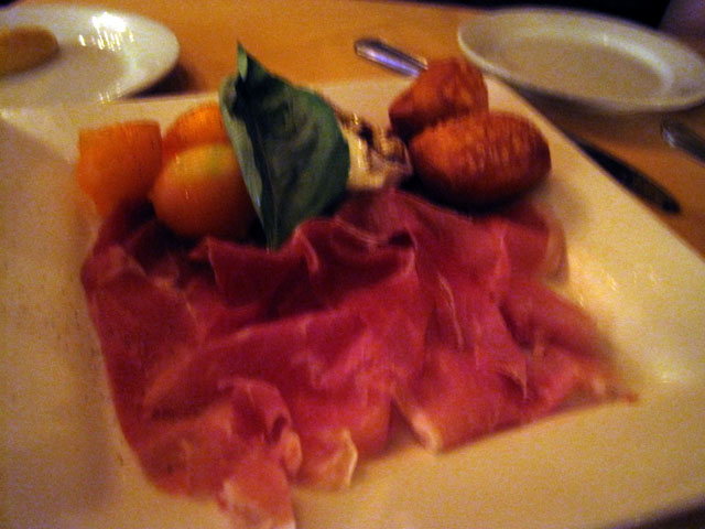 prosciutto e melon with burrata, coccoli at fabio viviani's firenze osteria