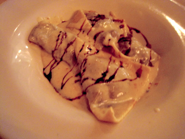 short rib ravioli with tallegio cheese sauce and 25-year aged balsamic vinegar at fabio viviani's firenze osteria